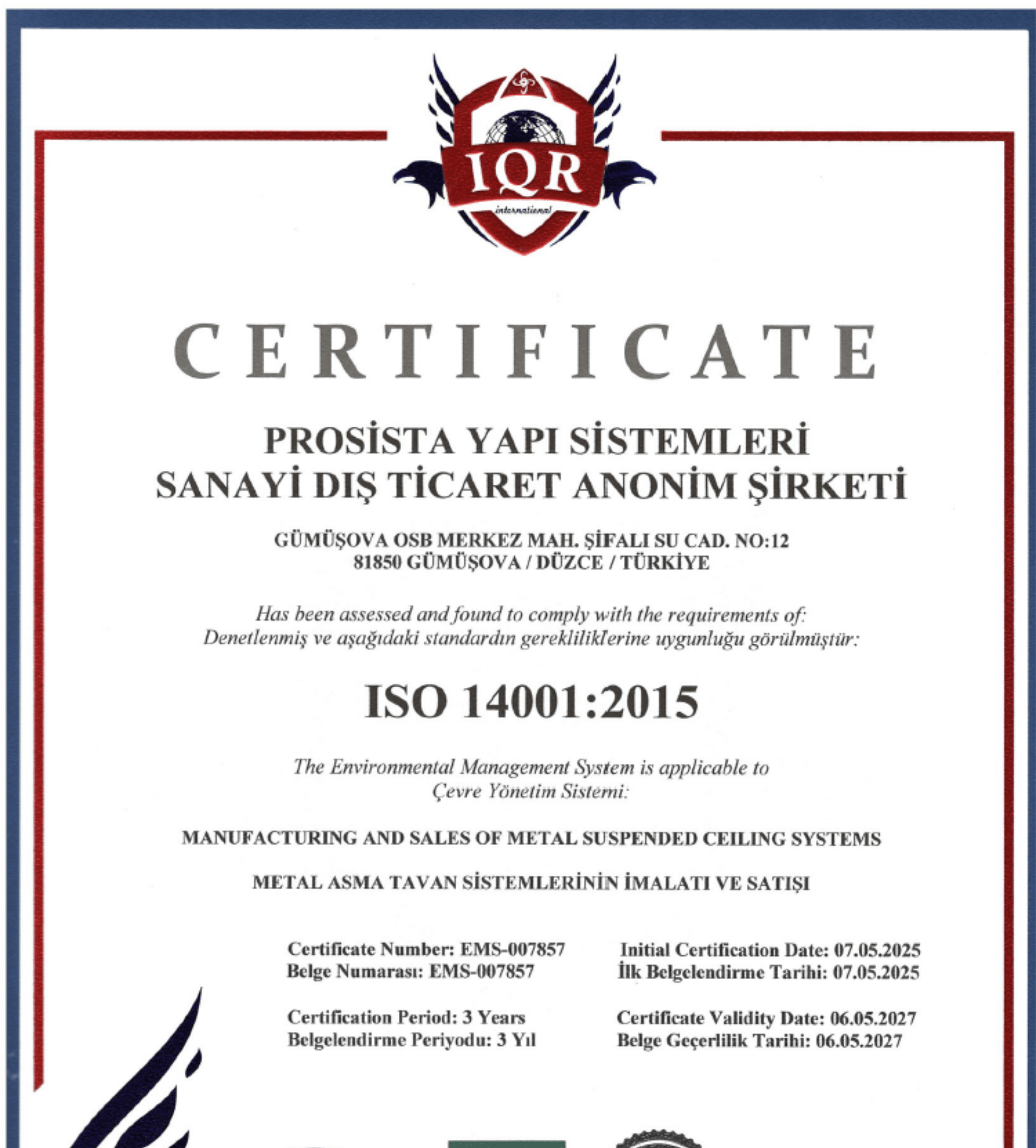 ISO 14001 - 2015 Çevre Yönetim Sistemi Sertifikası