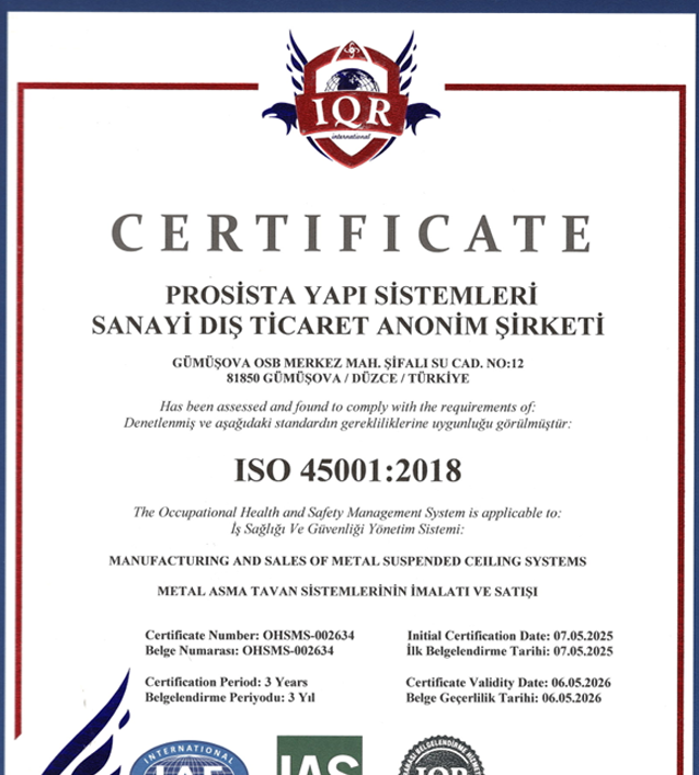 ISO 45001 - 2018 Occupational Health and Safety Management System Certificate TR
