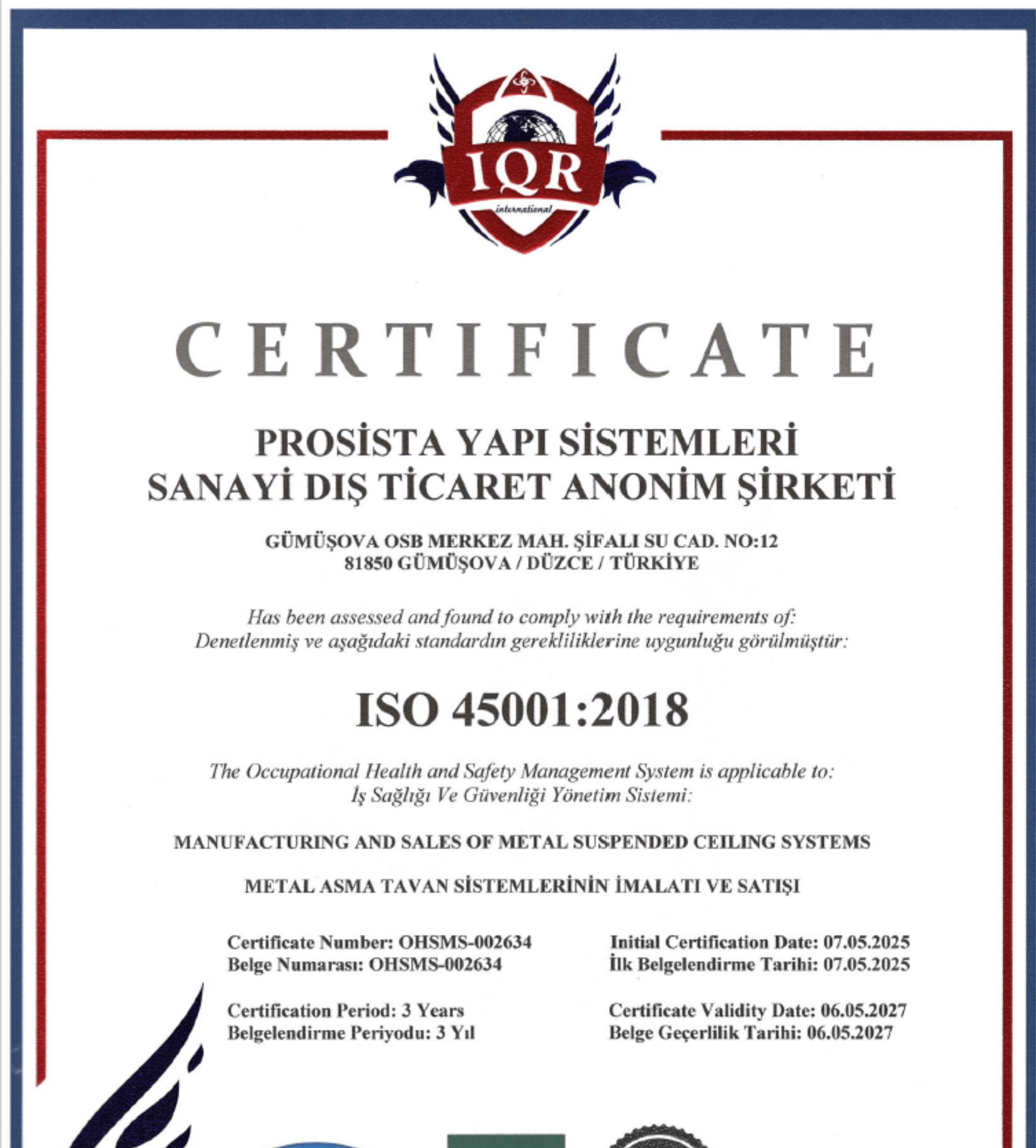 ISO 45001 - 2018 İş Sağlığı ve Güvenliği Yönetim Sistemi Sertifikası