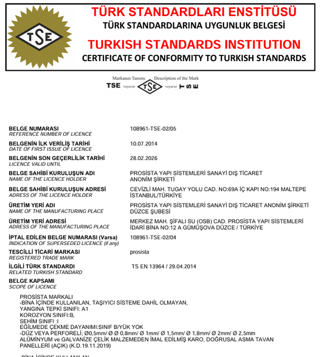 TS EN 13964 Standard Conformity Certificate